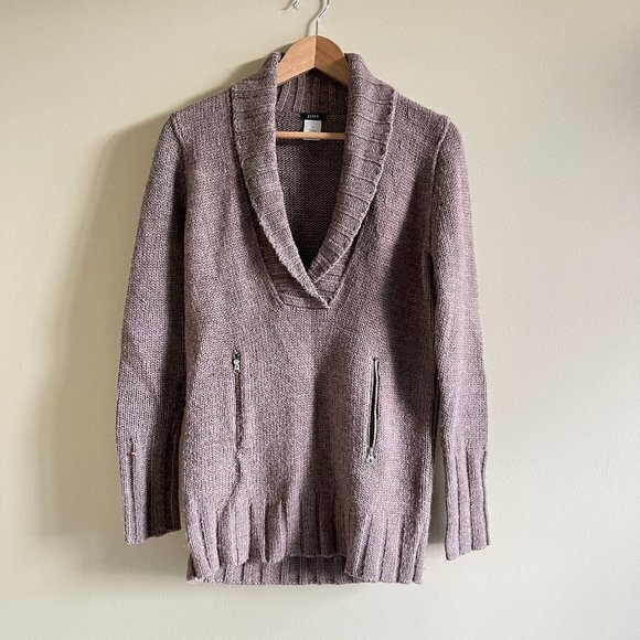 J. CREW Wool Chalet shawl‎ neck collar sweater Tunic Womens Sz S Zipped Pockets - Picture 1 of 6